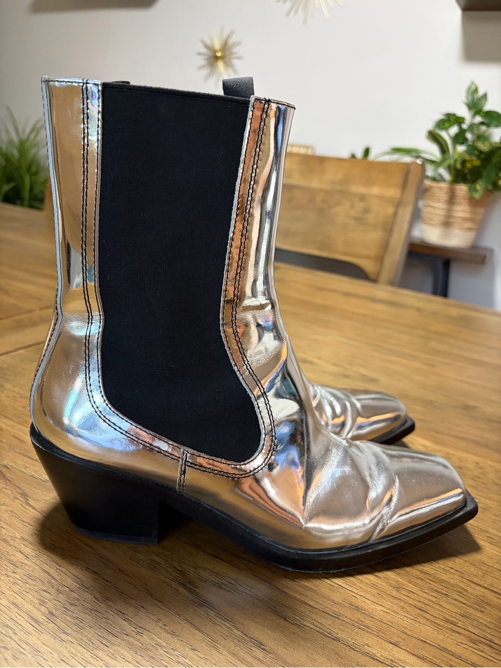 Loeffler Randall Metallic Silver Chelsea Ankle Boots